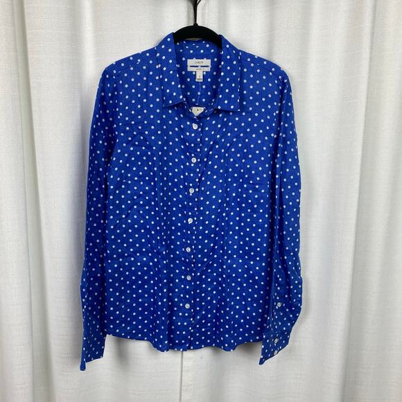 J.Crew Blue&White Polka Dot Linen The Perfect Button Up Shirt Sz.10 NWT - Picture 1 of 11